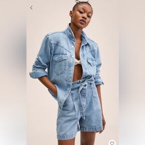 Mango MNG Denim shirt with shoulder pads size small